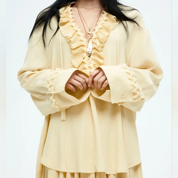 H&M S/S 2025 The STUDIO Ruffled Tunic Pale Yellow ONLY NO LOW BALLING!! - Picture 1 of 16